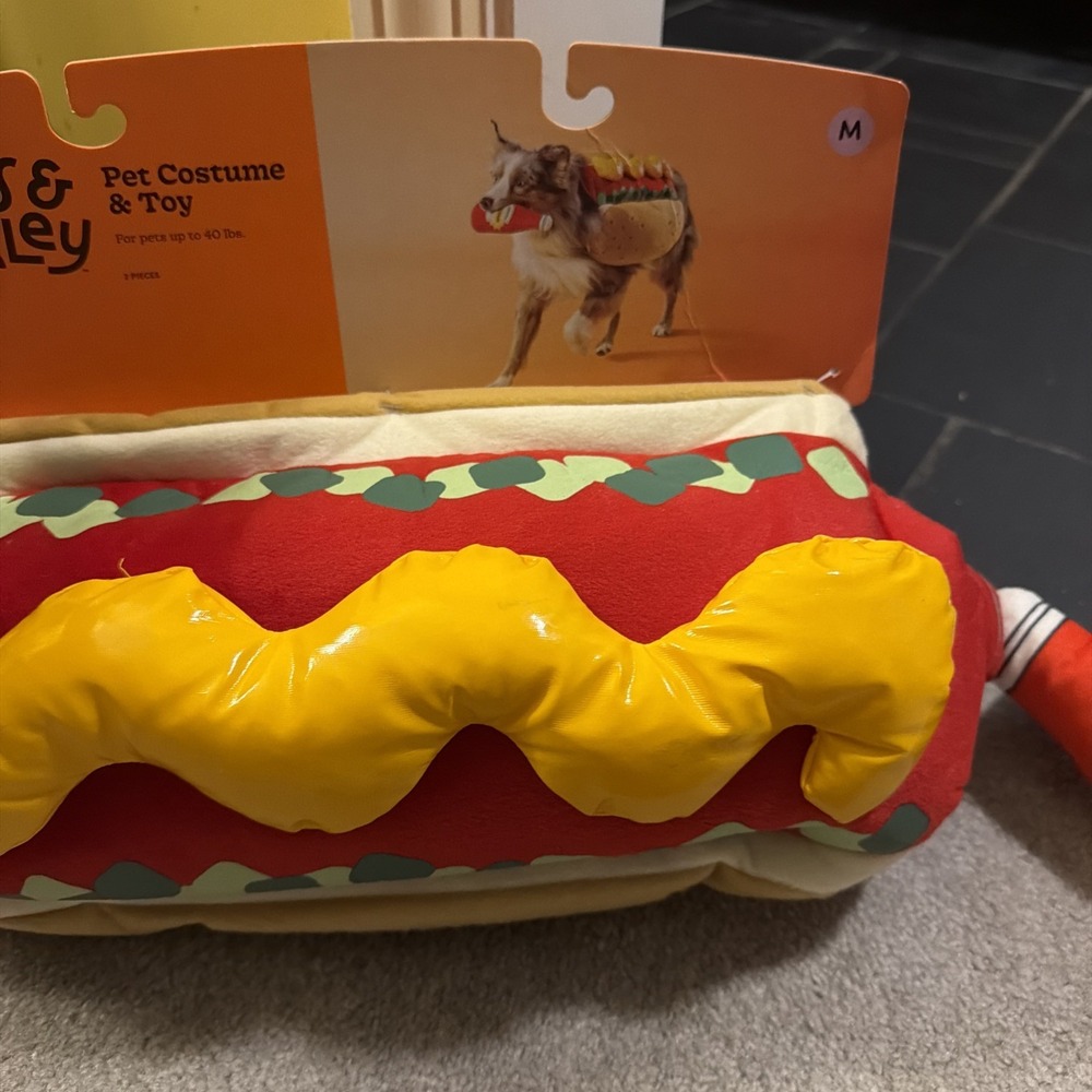 Boots & Barkley Hot Dog Dog Costume Size Medium Polyester Tan Red Yellow Toy - Picture 5 of 10